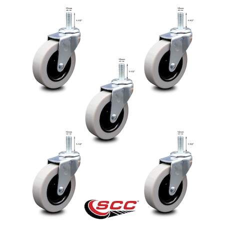 Service Caster 3 Inch Thermoplastic Wheel 12mm Threaded Stem Caster Set with Brakes SCC, 5PK SCC-TS05S310-TPRS-M1215-5